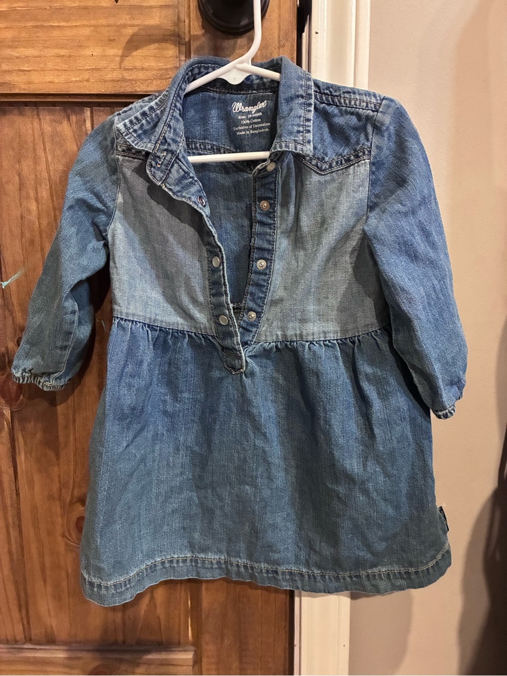 Wrangler Two-Tone Denim Button-Front Toddler Dress - Blue